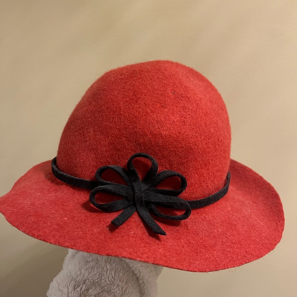 FILIPPO CATARZI Women’s Red Wool Wide Brim Hat Women’s Size 22” Made In Italy